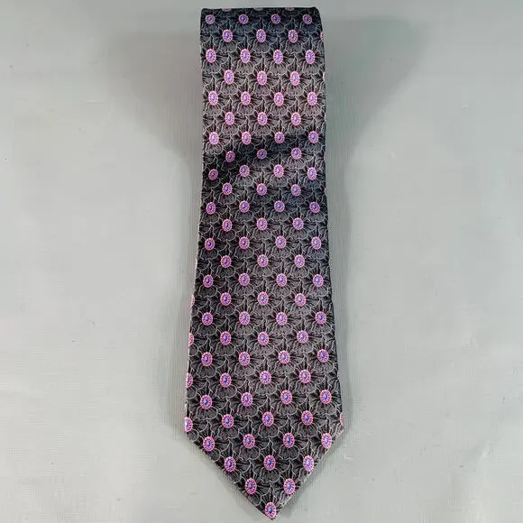 FABERGE Grey Purple Abstract Floral Silk Tie